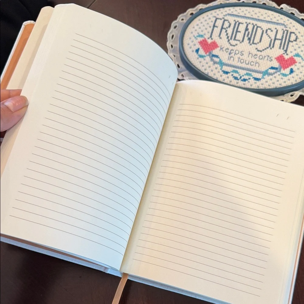 Floral Embroidered White Journal Notebook/ Cross Stitch Friendship decor Bundle